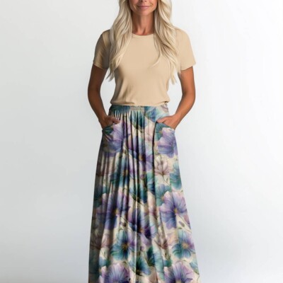 Jersey print med elegante lilla blomster - Billede 2