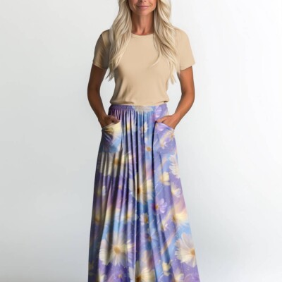 Jersey print med pastel margueritter - Billede 2