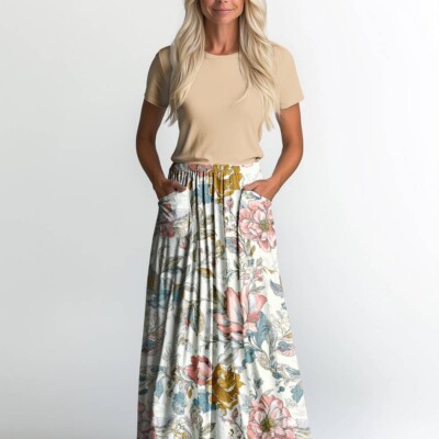 Jersey print med vintage spring flowers - Billede 2