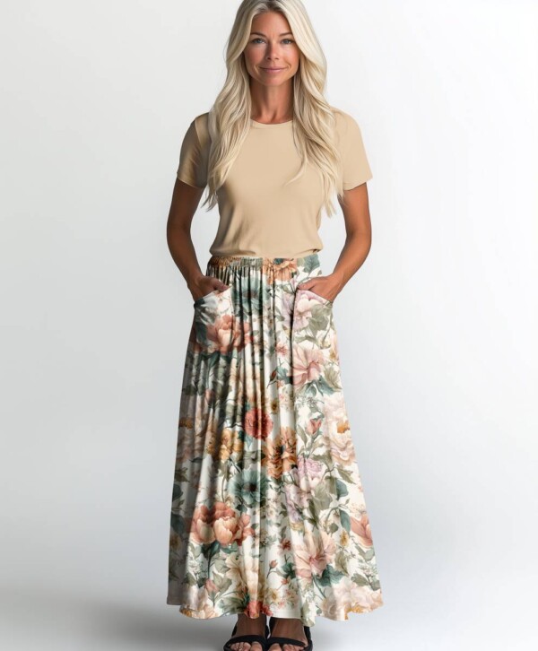 Vintage garden mønster på bomuld lycra jersey 220 g/m²