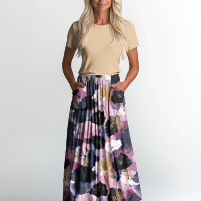Digitalprint jersey med lyserøde akvarel blomster