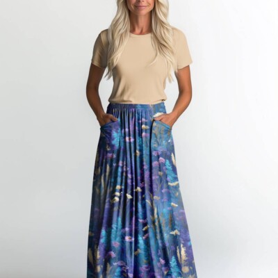 Jersey print med vilde blomster - lilla - Billede 2