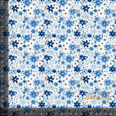 Jersey print med små forårs blomster - blå 4 - Billede 1