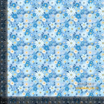 Jersey print med små forårs blomster - blå 6 - Billede 1