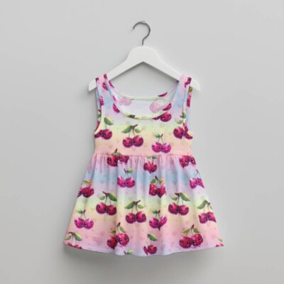 Jersey print med søde hjerter og kirsebær - pastel - Billede 2