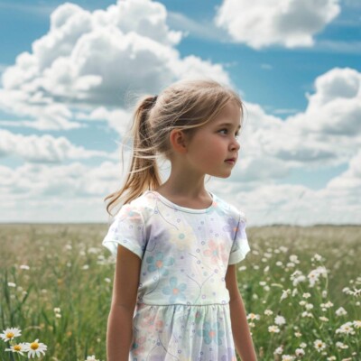 Jersey print med små blomster - pastel - Billede 2