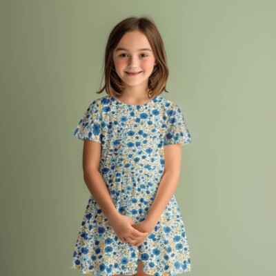 Jersey print med små forårs blomster - pastel - Billede 2