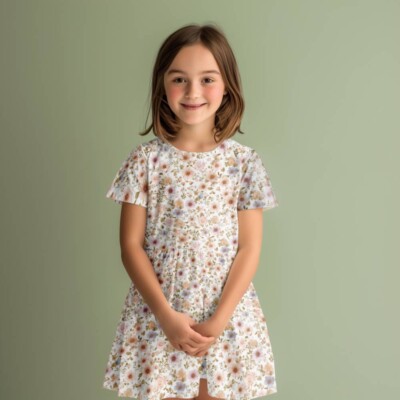 Jersey print med små forårs blomster - pastel 2 - Billede 2