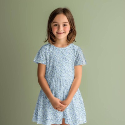 Jersey print med små forårs blomster - blå - Billede 2