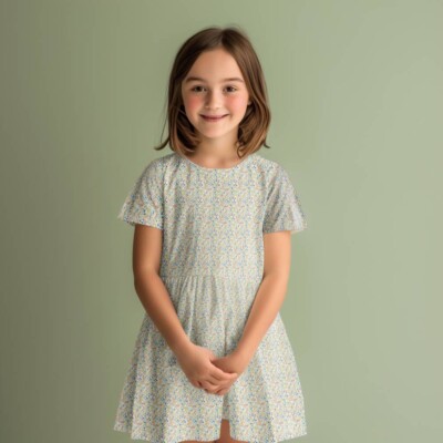 Jersey print med små forårs blomster - pastel - Billede 2