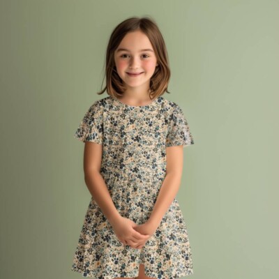 Jersey print med små forårs blomster - dusty green - Billede 2