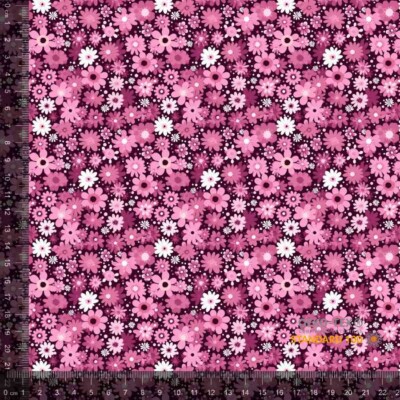 Jersey print med små forårs blomster - cerise - Billede 1