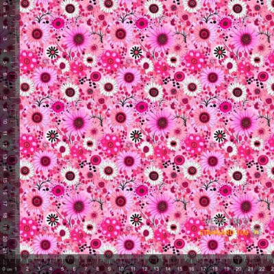 Jersey print med små forårs blomster i pink på hvid bund