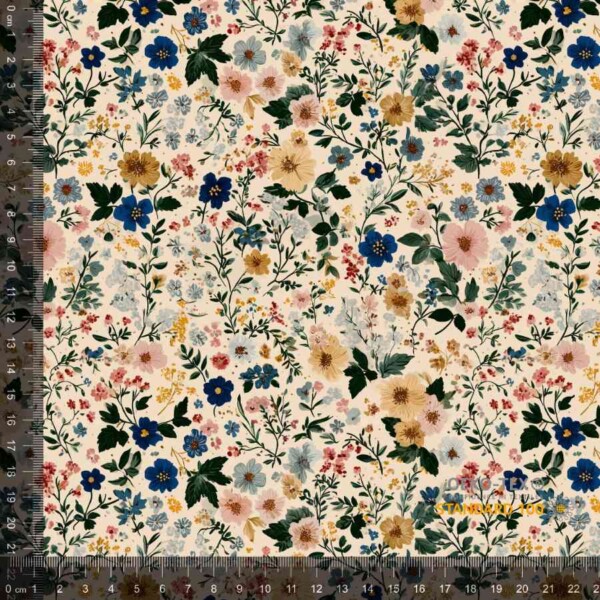 Jersey print med små forårs blomster multi i 95% bomuld 5% lycra