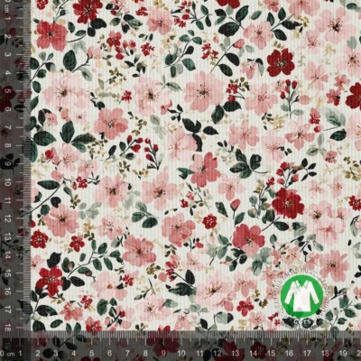 Rib jersey print med flotte små blomster - lyserød