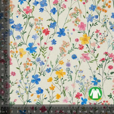 Rib jersey print med flotte små blomster - lys multi