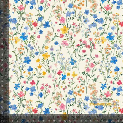 Jersey print med små forårs blomster - pastel - Billede 1