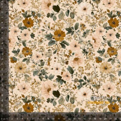 Jersey print med små forårs blomster - brown 2 - Billede 1