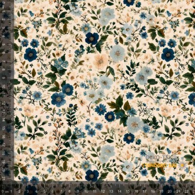 Jersey print med små forårs blomster - dusty green - Billede 1