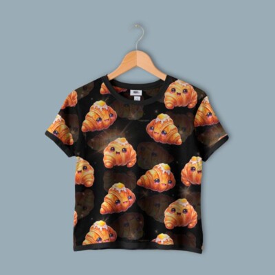 Jersey print med søde glimtende croissanter - sort - Billede 2