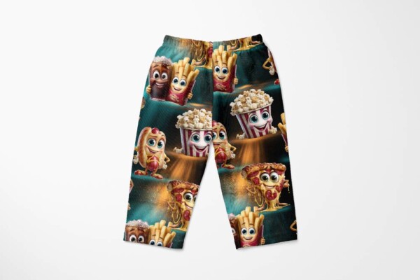 Sjovt mad motiv på hvid bund digitalprint jersey 160 cm