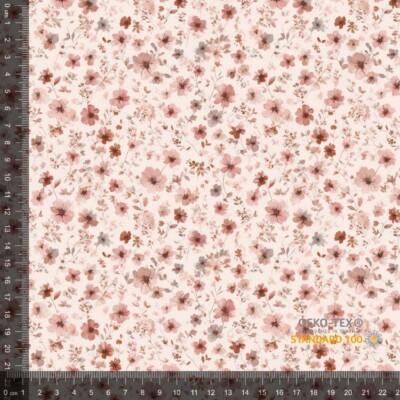 Jersey print med små forårs blomster - brun 3 - Billede 1