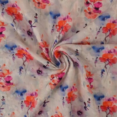 100% bomuld med broderi og blomster - rød