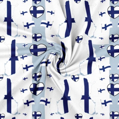 Finland tema jersey print på hvid bund 95% bomuld 5% lycra
