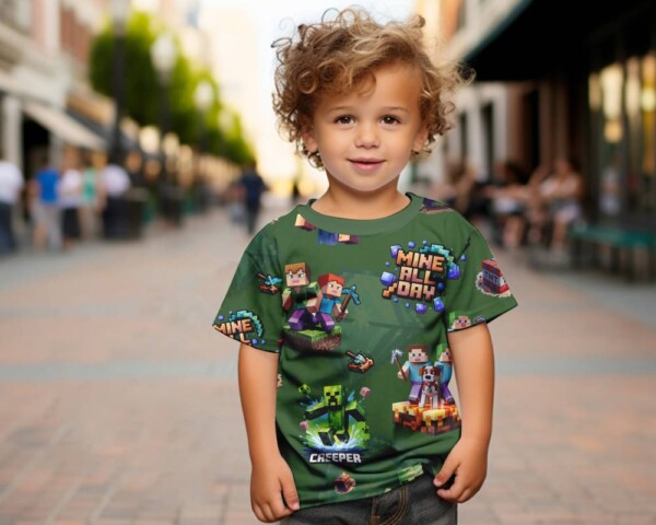 Gamer pixel digital print in green on cotton jersey with lycra