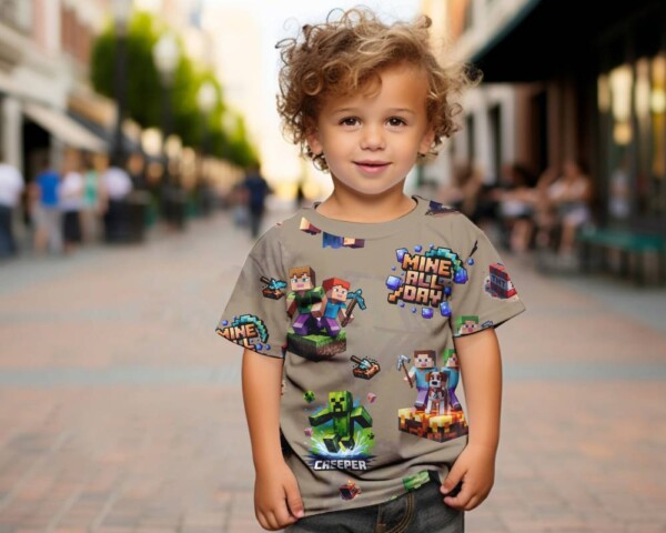 Gamer pixel pattern on a sand base in cotton jersey with lycra