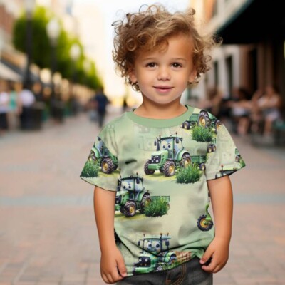Jersey print med søde grønne traktorer - Billede 2