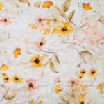 100% bomuld med broderi og forårsblomster i gul, 145 cm bred