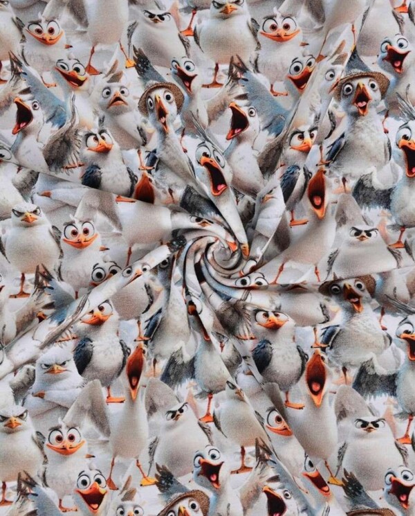 Detalje af mågeprint på digitalprint jersey 200 g/m²