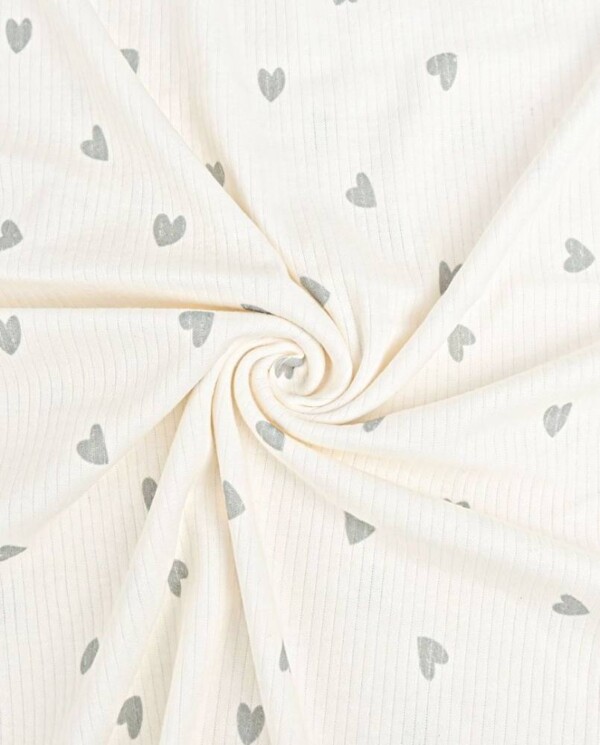 Detalje af ribstruktur med hjerter i grå – 100% bomuld