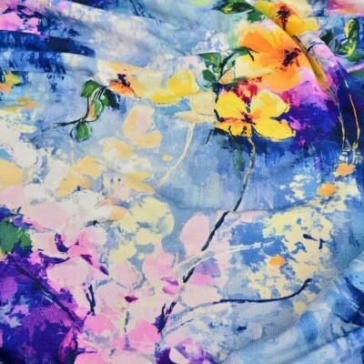 Bamboo print with beautiful flowers - blue