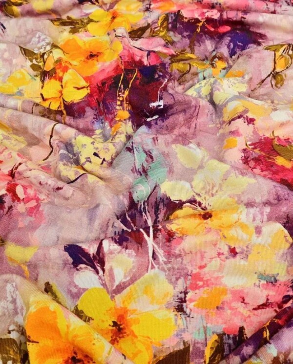 GOTS CE0246 bamboo jersey digital print with flowers, 150-155 cm