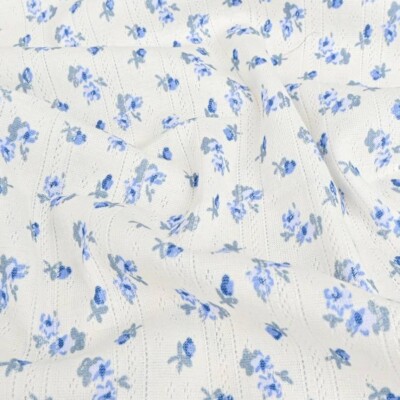 Pointoille strik med små blomster - blå