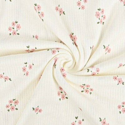 Detail of rib structure in light pink floral digital print