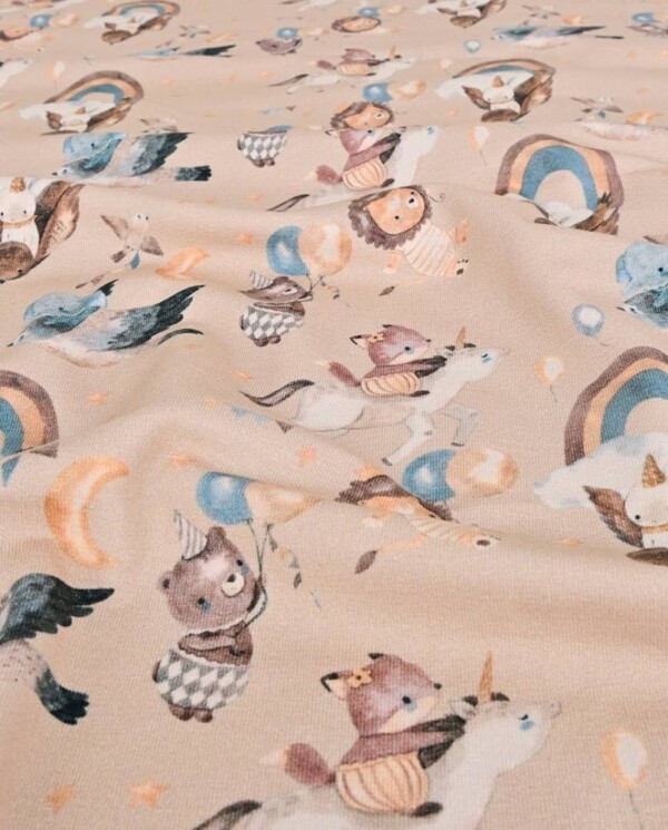 Digital print jersey fabric with sweet kids theme on sand base