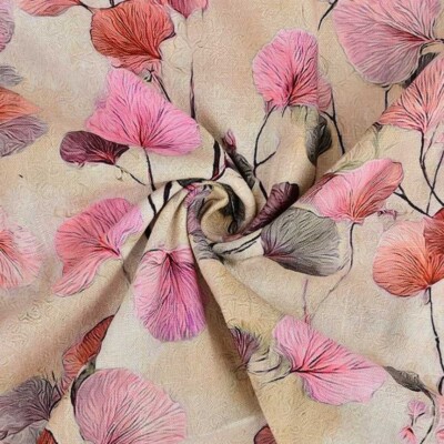 Detalje af vævet hør/viscose med pink blade