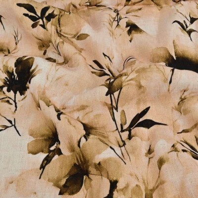 Viscose / hør print med flotte blade - brun