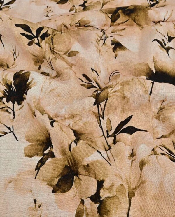 imgi_26_dsc_3254 Viscose/hør print med flotte blade i brun, 180 g/m², 130 cm