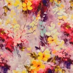 Bambus print jersey med flotte røde blomster, 220-240 g/m²