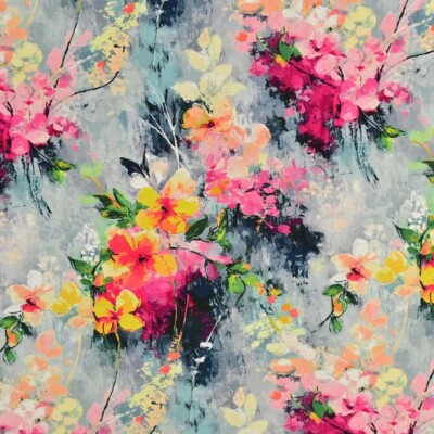 Bamboo print with beautiful flowers - gray