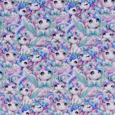 Ranskalainen froteeprintti, jossa on kauniita yksisarvisia - kevyt