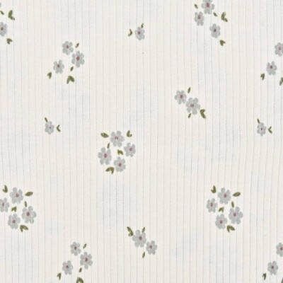 Rib-strik i bomuld med blomster - grå