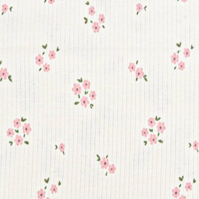 Rib-strik i bomuld med blomster - lyserød