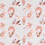 Printed cotton jersey with kids motif white digital print 200 g/m²
