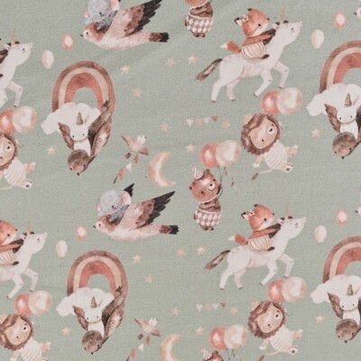 Jersey print med sødt børnetema - grøn