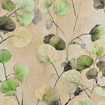 Viscose / hør print med flotte blade - grøn